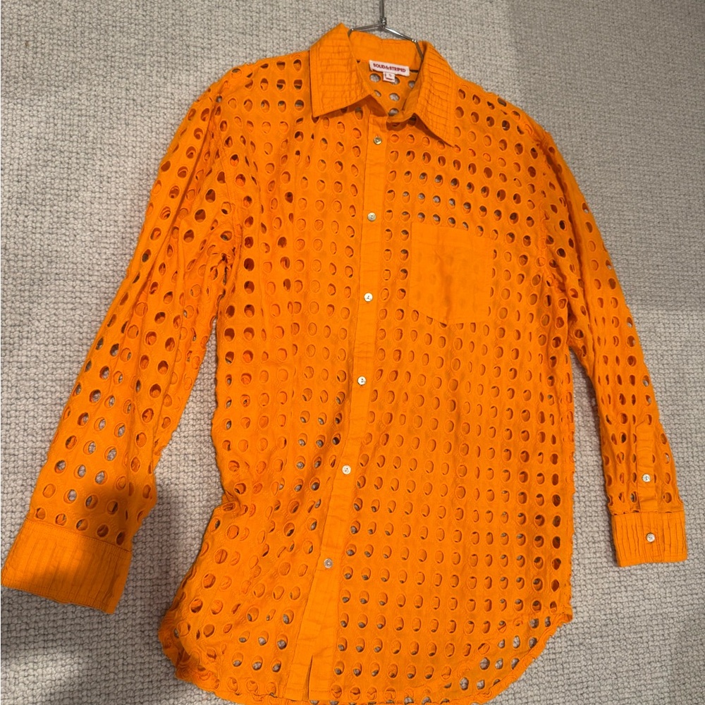 Solid And Stripped Orange Button Down Cover Up Dr… - image 1